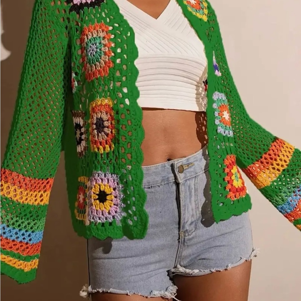 Colorful Crochet Open-Front Sweater - Picture 2 of 4